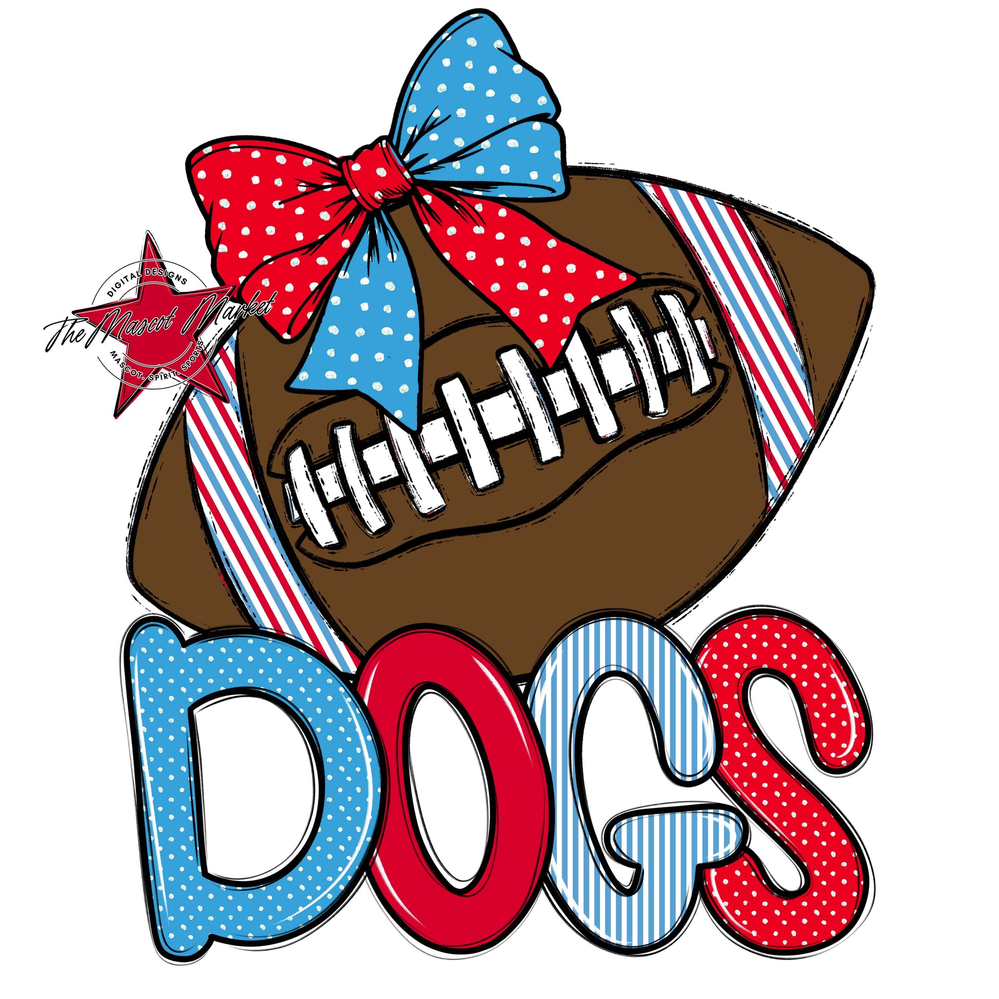 Dogs Football Spirit Design-Carolina Blue & Red