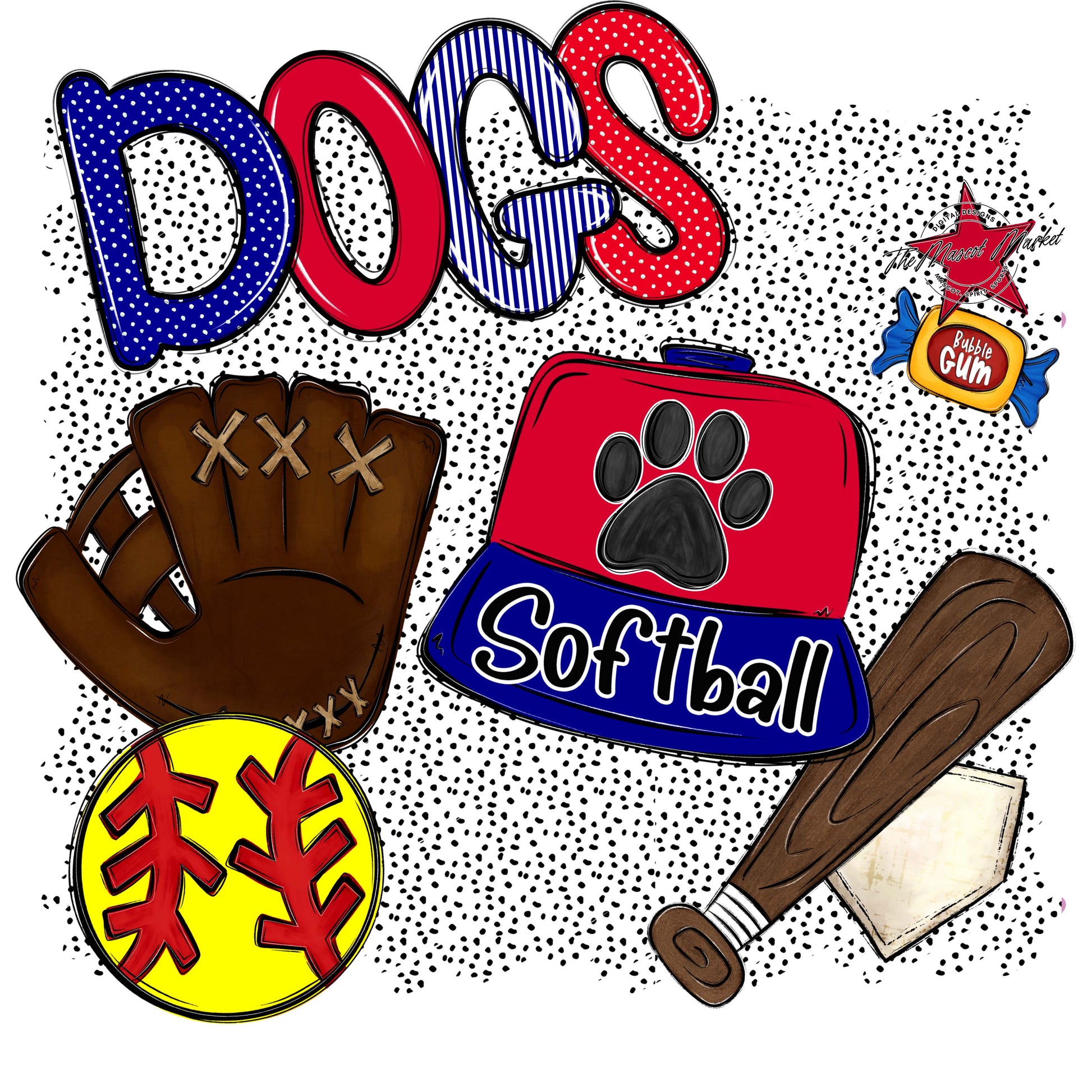 Dogs Softball Spirit-Blue & Red