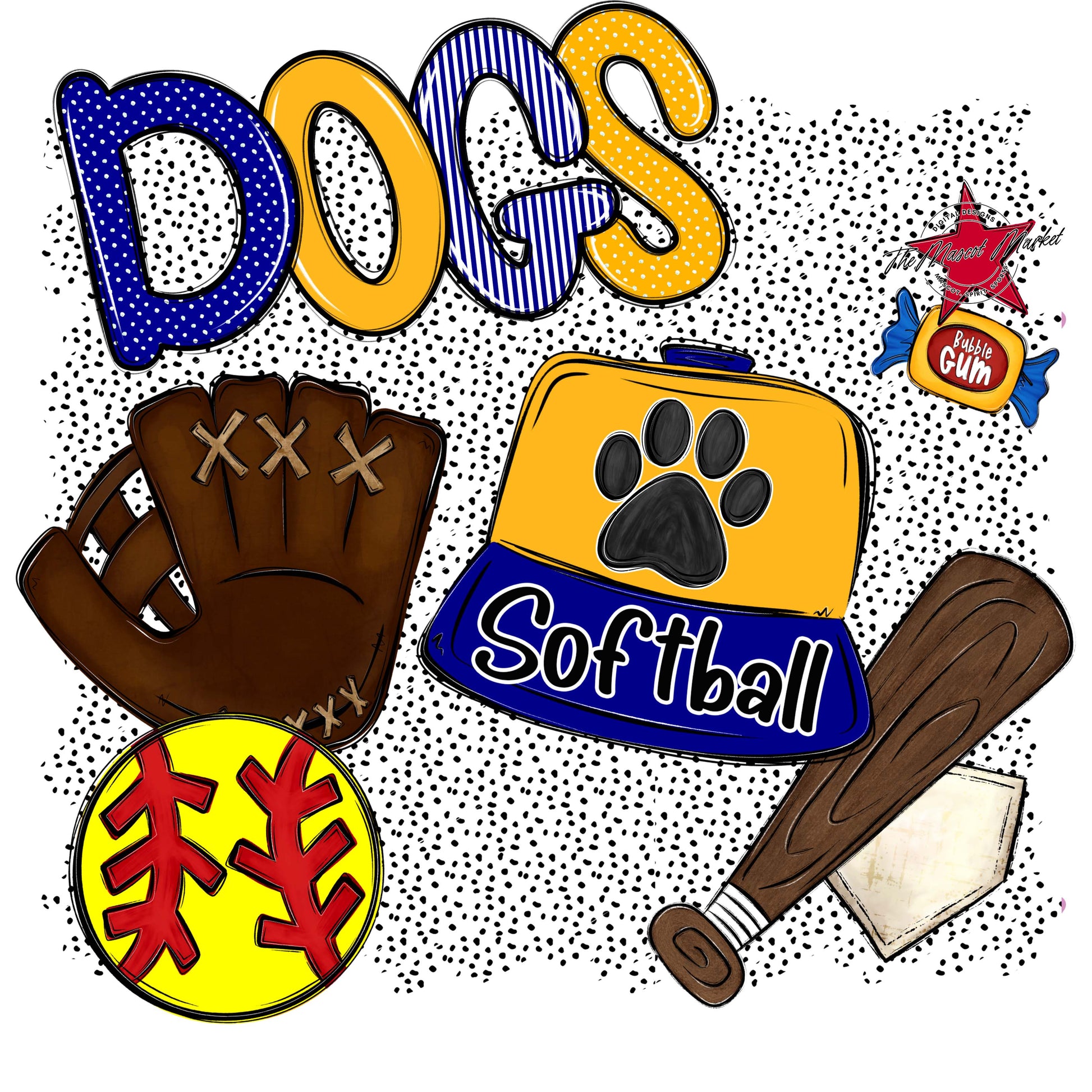 Dogs Softball Spirit-Blue & Yellow