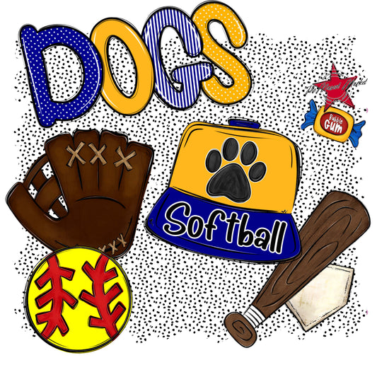 Dogs Softball Spirit-Blue & Yellow