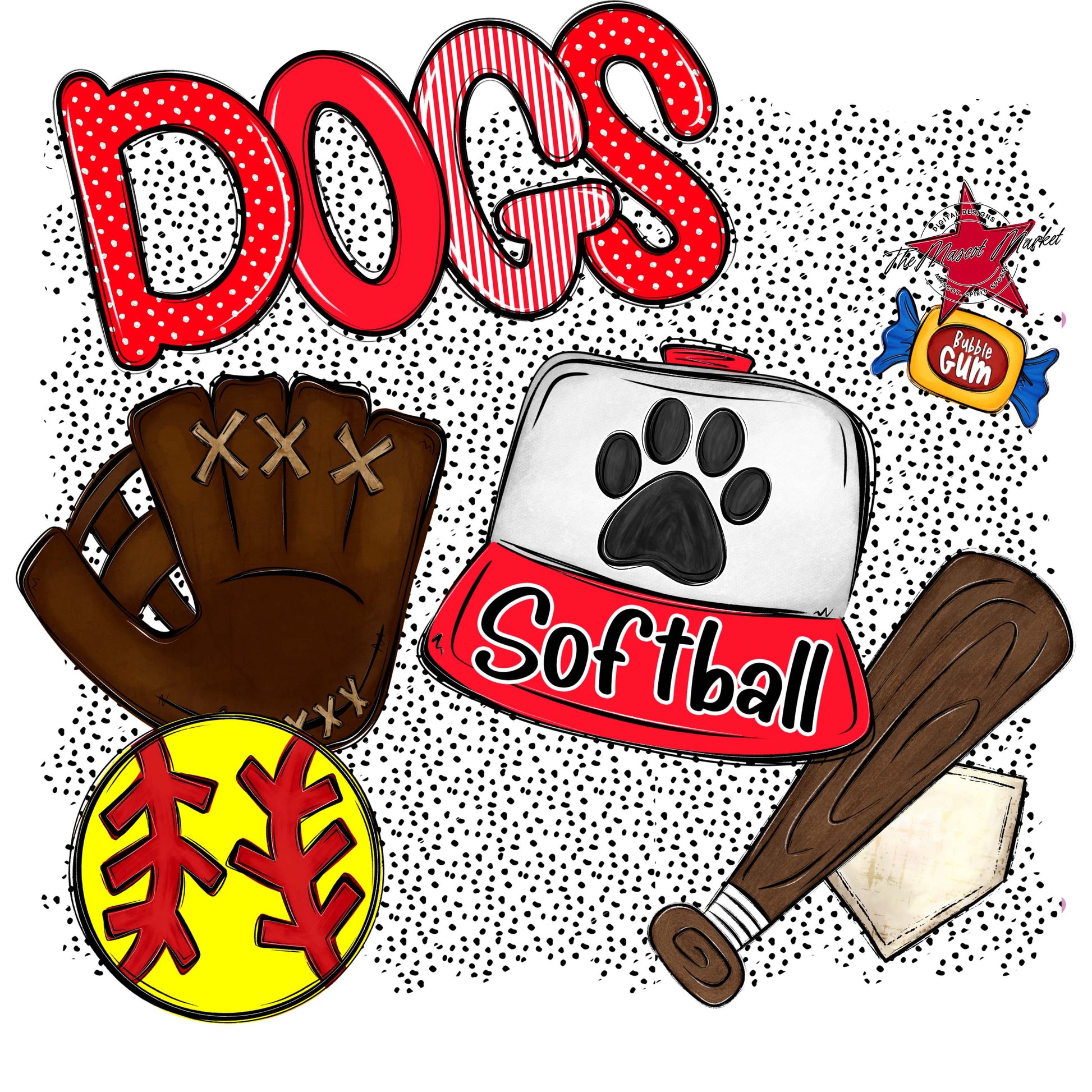 Dogs Softball Spirit-Bright Red