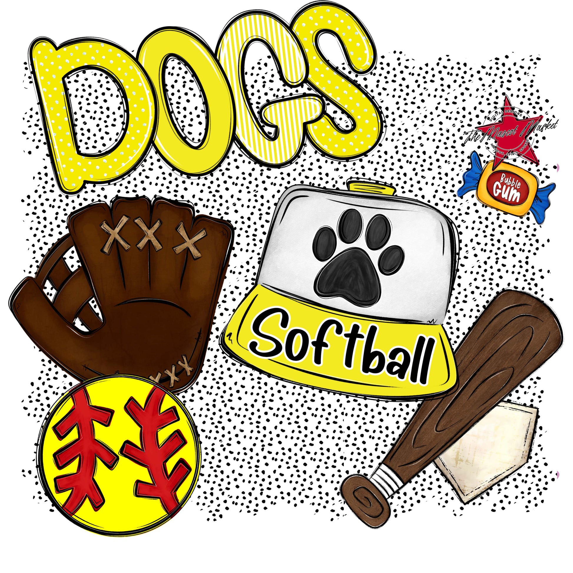 Dogs Softball Spirit-Bright Yellow