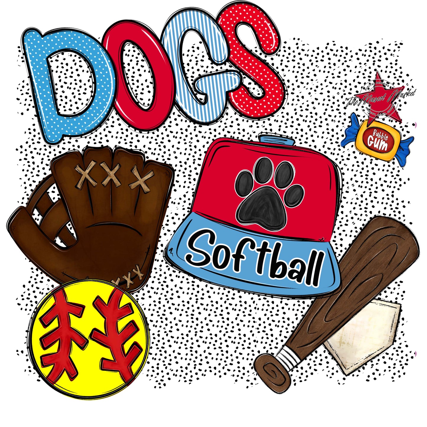 Dogs Softball Spirit-Carolina Blue & Red