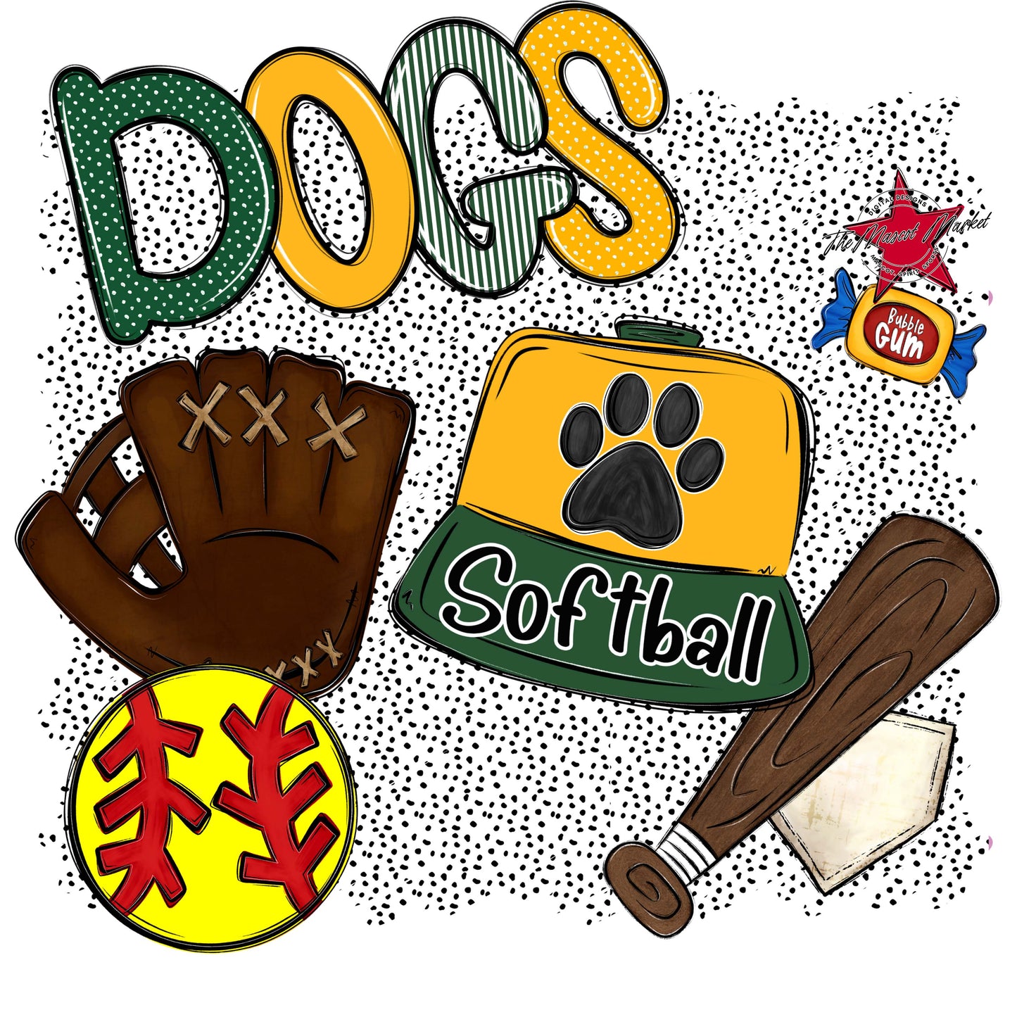 Dogs Softball Spirit-Green & Yellow