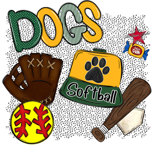 Dogs Softball Spirit-Green & Yellow