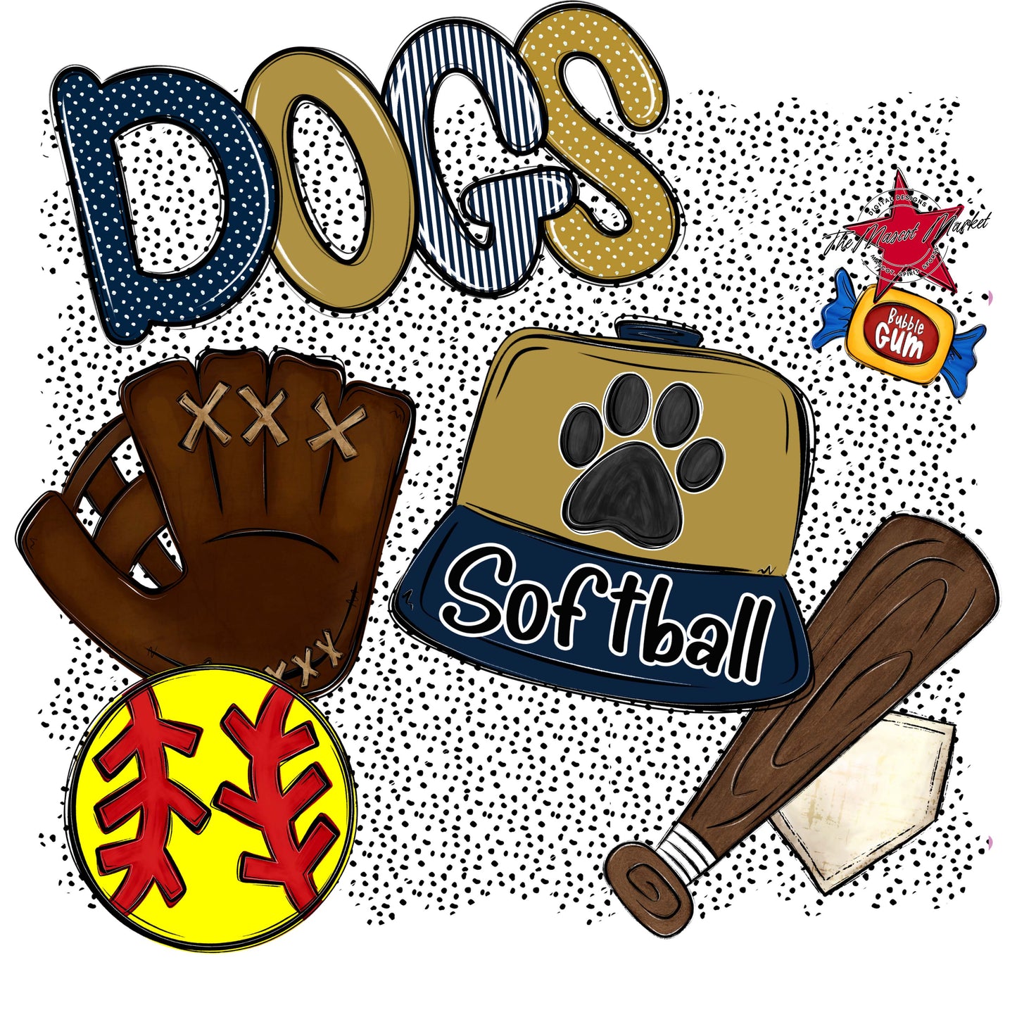 Dogs Softball Spirit-Navy & Gold