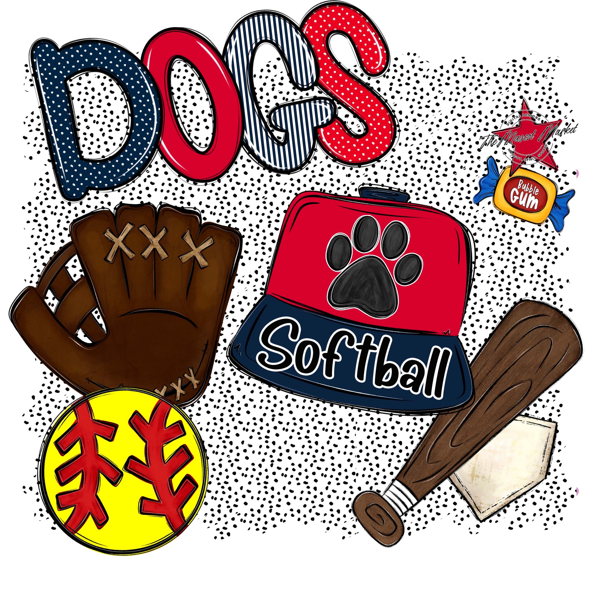 Dogs Softball Spirit-Navy & Red
