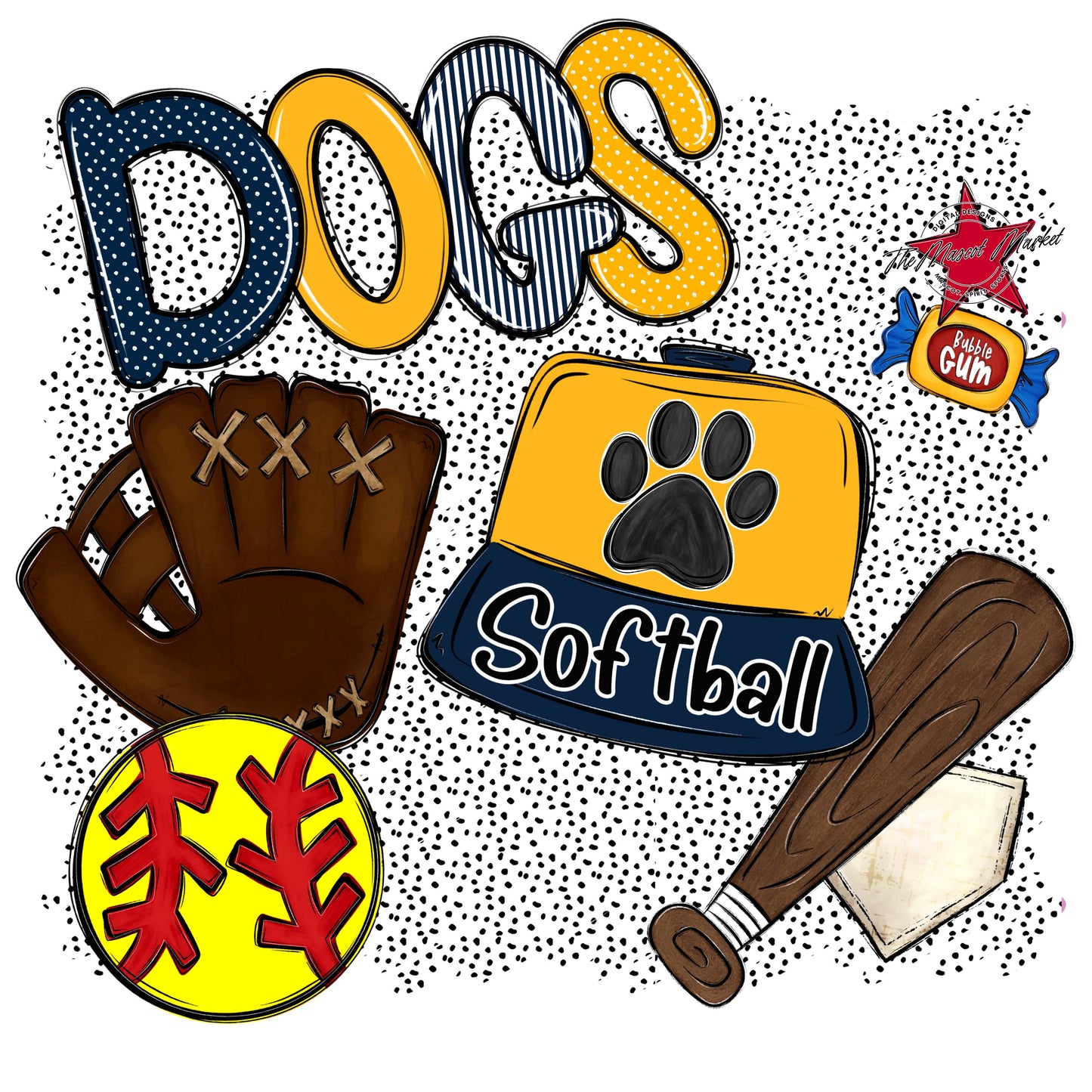 Dogs Softball Spirit-Navy & Yellow