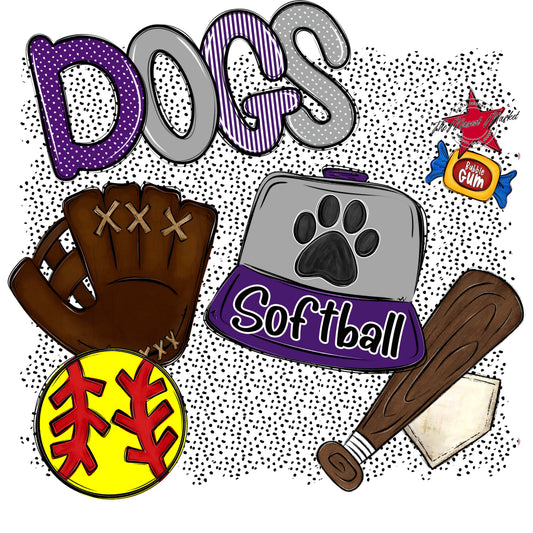 Dogs Softball Spirit-Purple & Grey