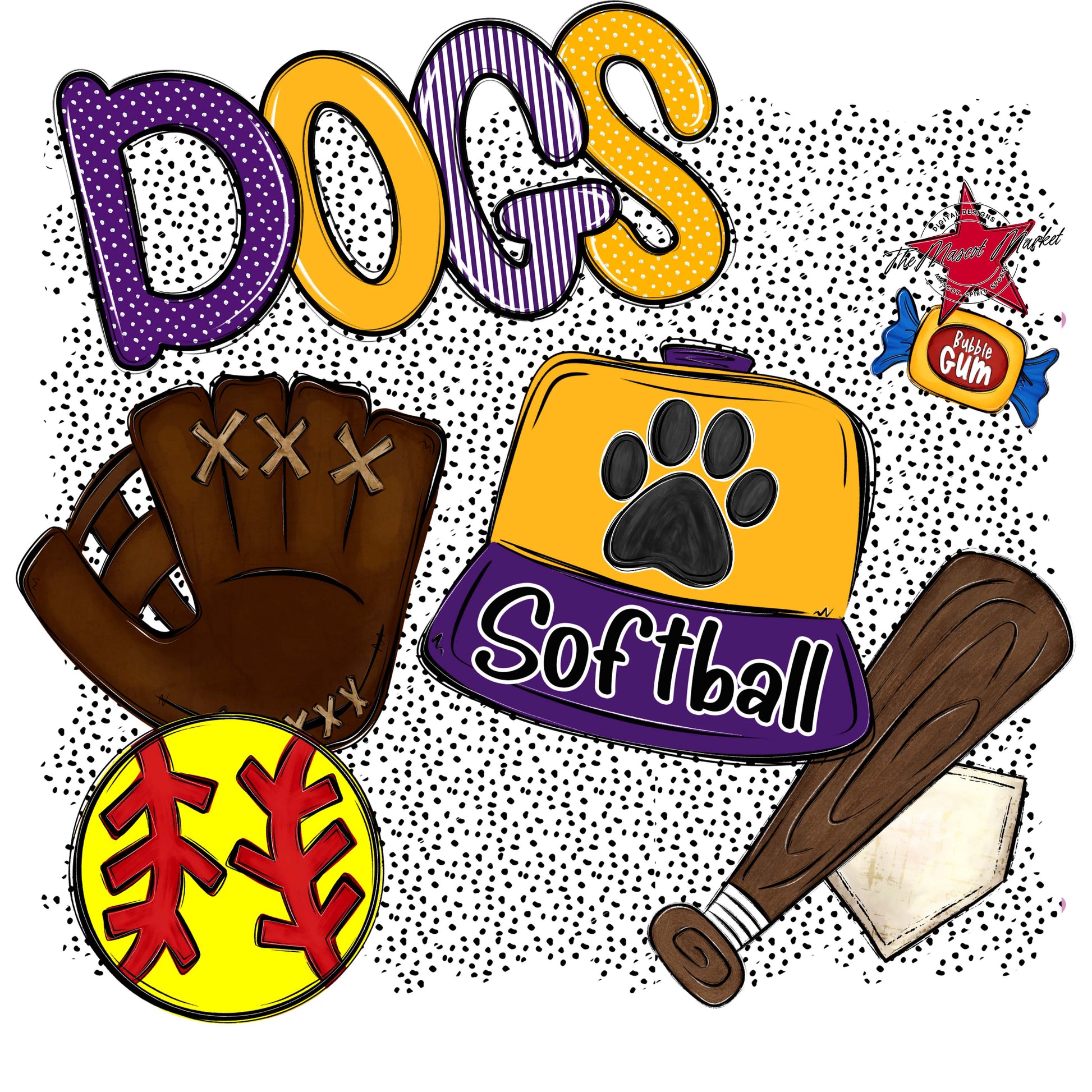 Dogs Softball Spirit-Purple & Yellow