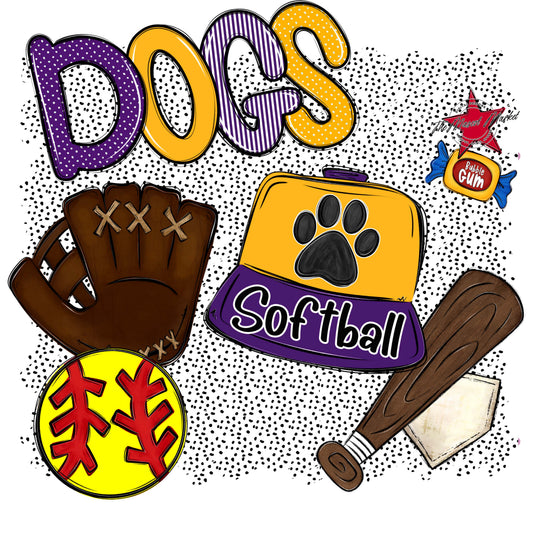 Dogs Softball Spirit-Purple & Yellow