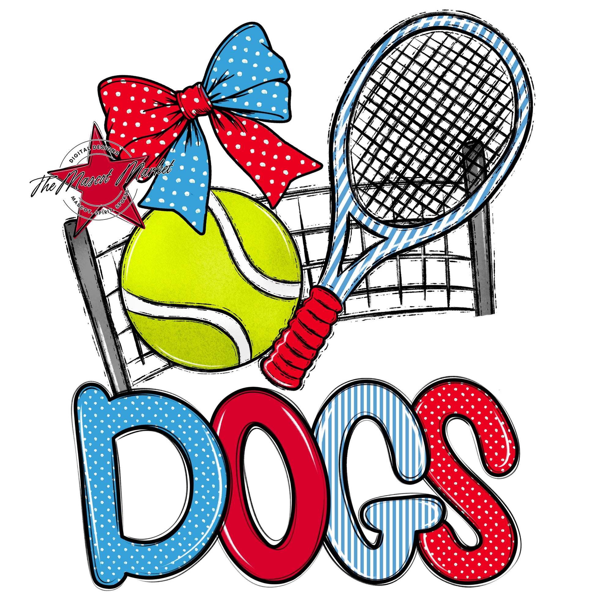 Dogs Tennis Spirit Design-Carolina Blue & Red