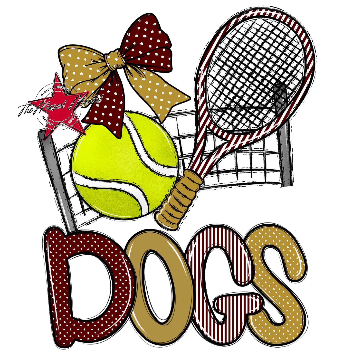Dogs Tennis Spirit Design-Maroon & Gold
