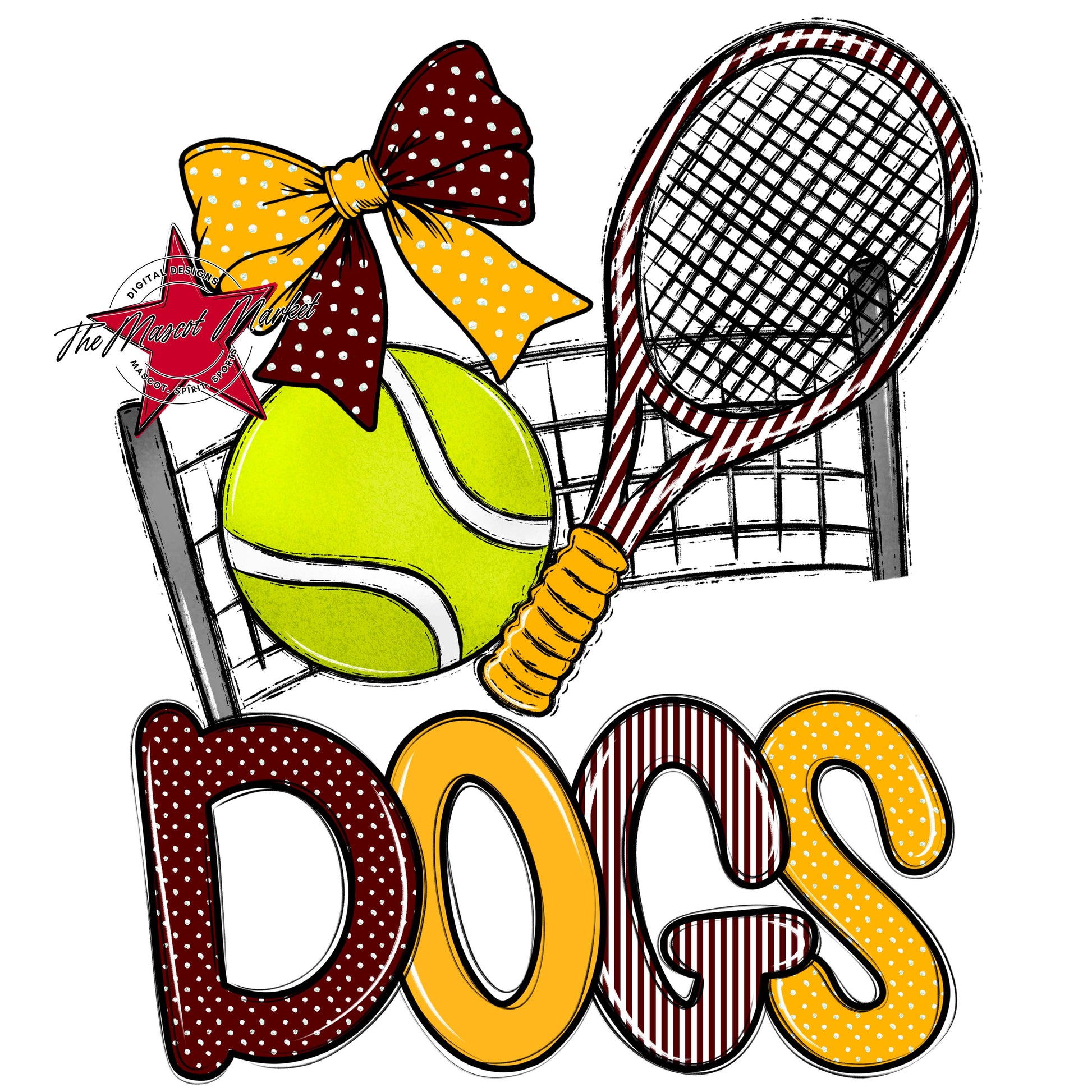 Dogs Tennis Spirit Design-Maroon & Yellow