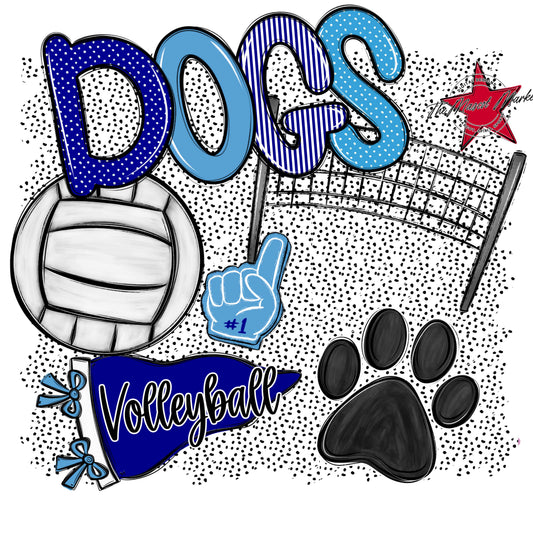 Dogs Volleyball Spirit-Blue & Carolina Blue