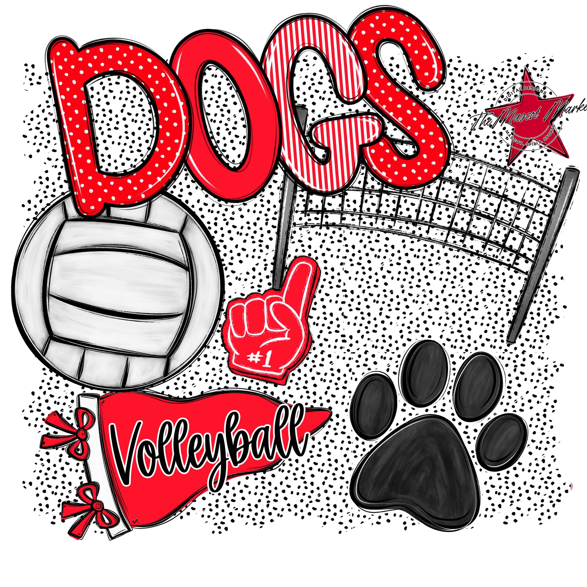 Dogs Volleyball Spirit-Bright Red