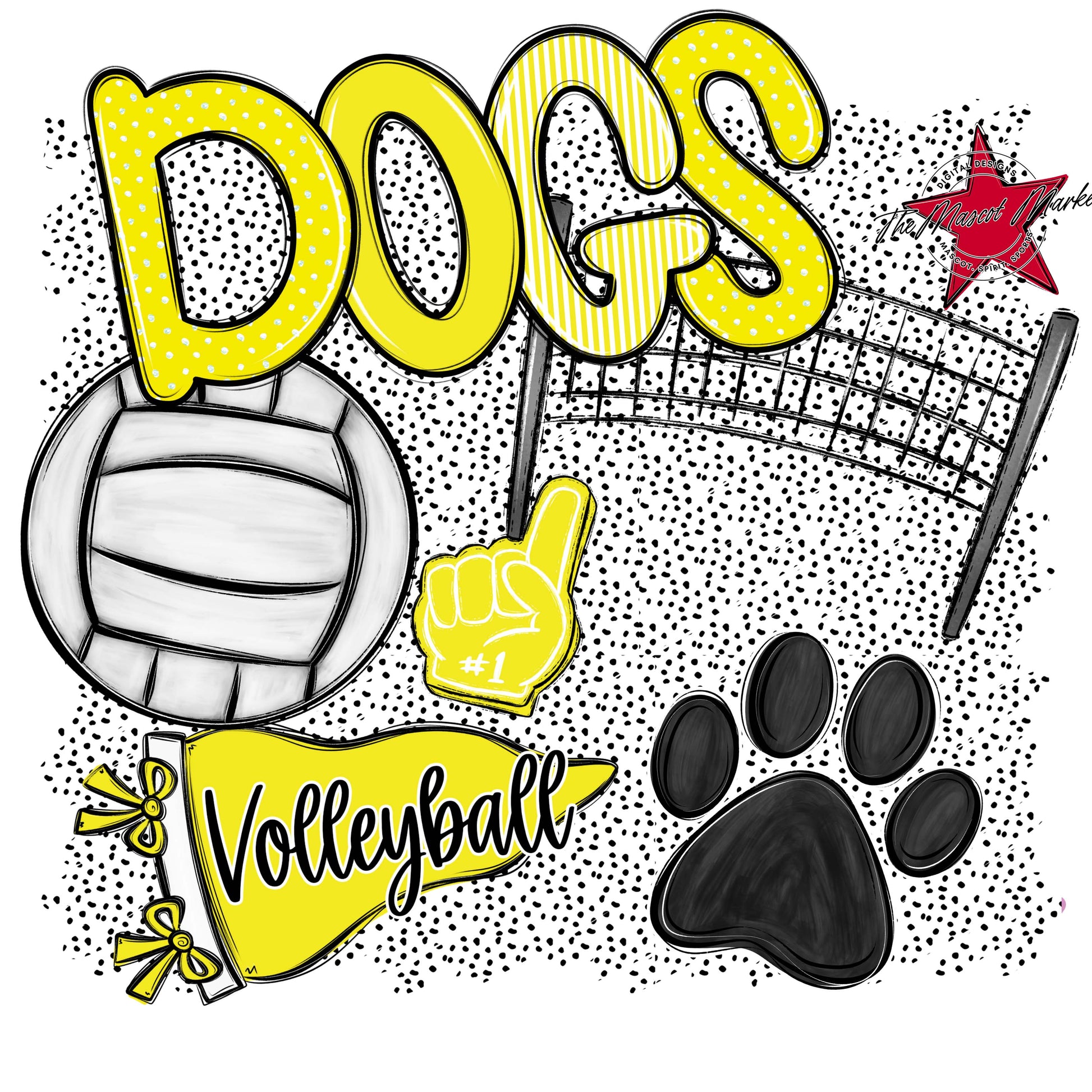 Dogs Volleyball Spirit-Bright Yellow