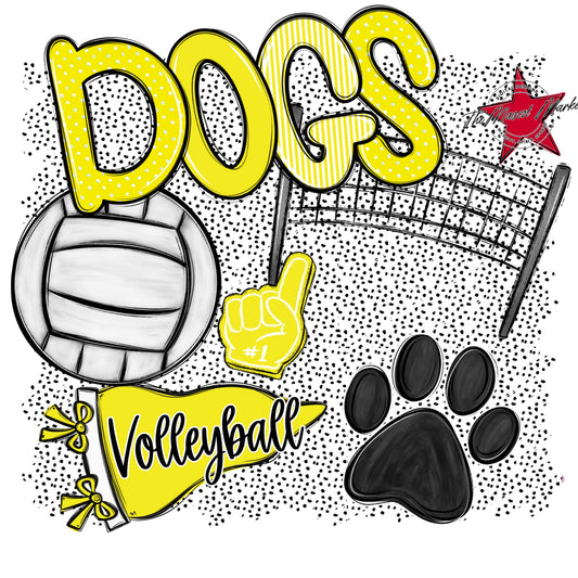Dogs Volleyball Spirit-Bright Yellow