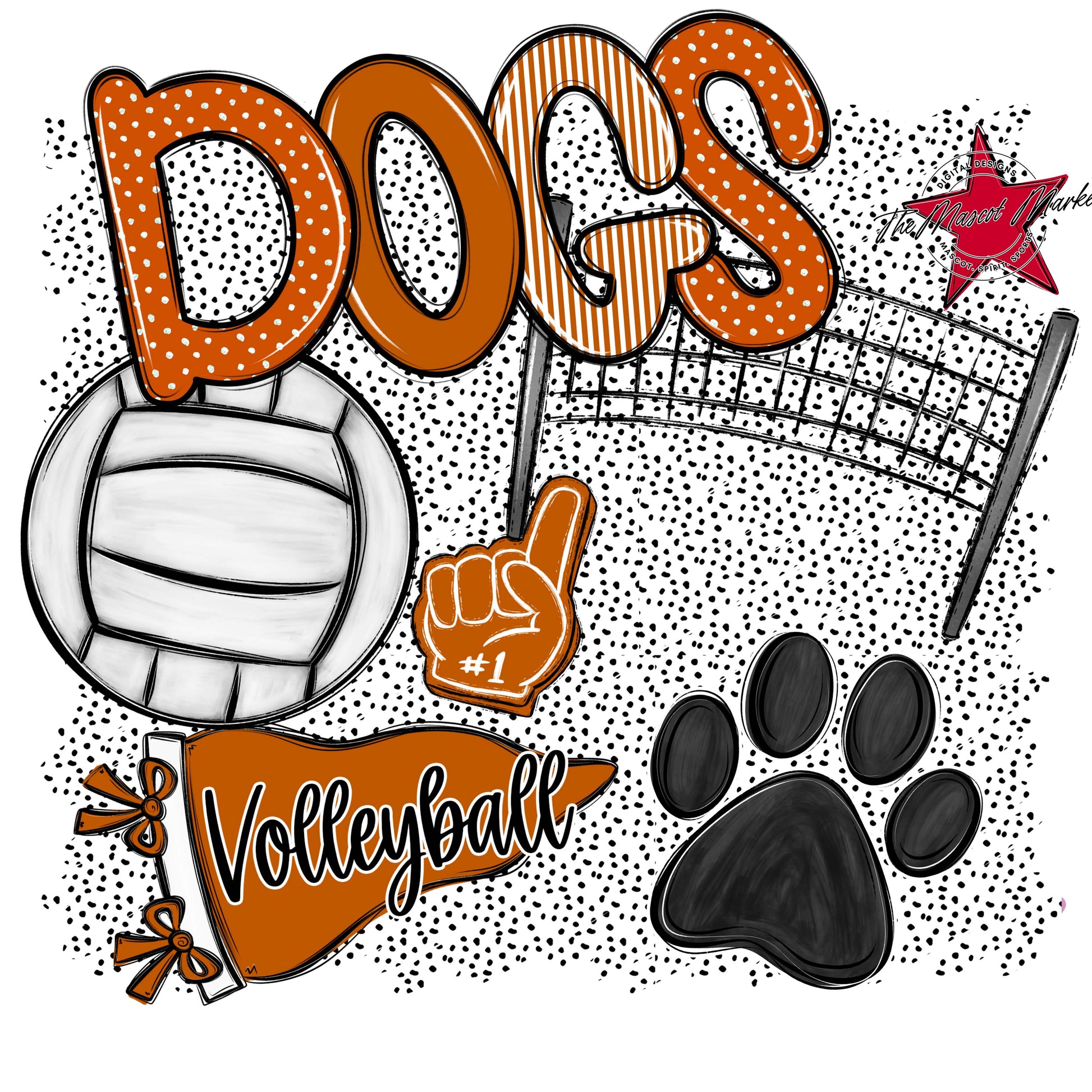 Dogs Volleyball Spirit-Burnt Orange