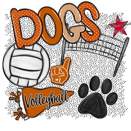 Dogs Volleyball Spirit-Burnt Orange