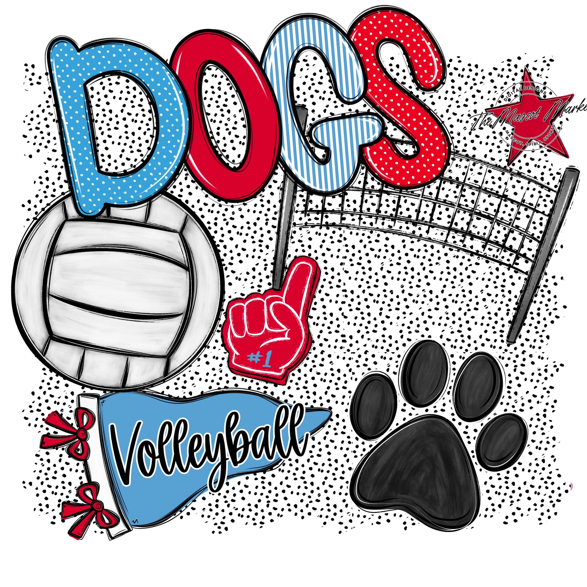 Dogs Volleyball Spirit-Carolina Blue & Red