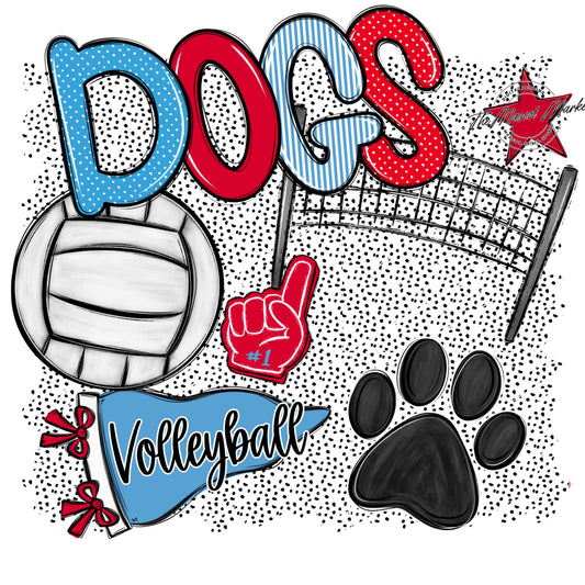 Dogs Volleyball Spirit-Carolina Blue & Red