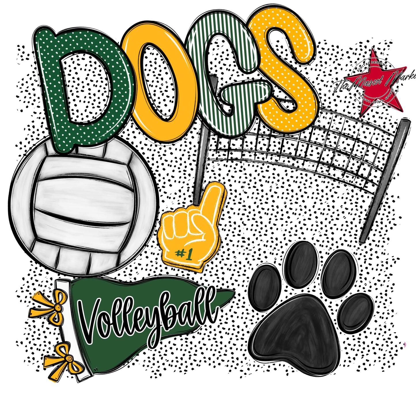 Dogs Volleyball Spirit-Green & Yellow