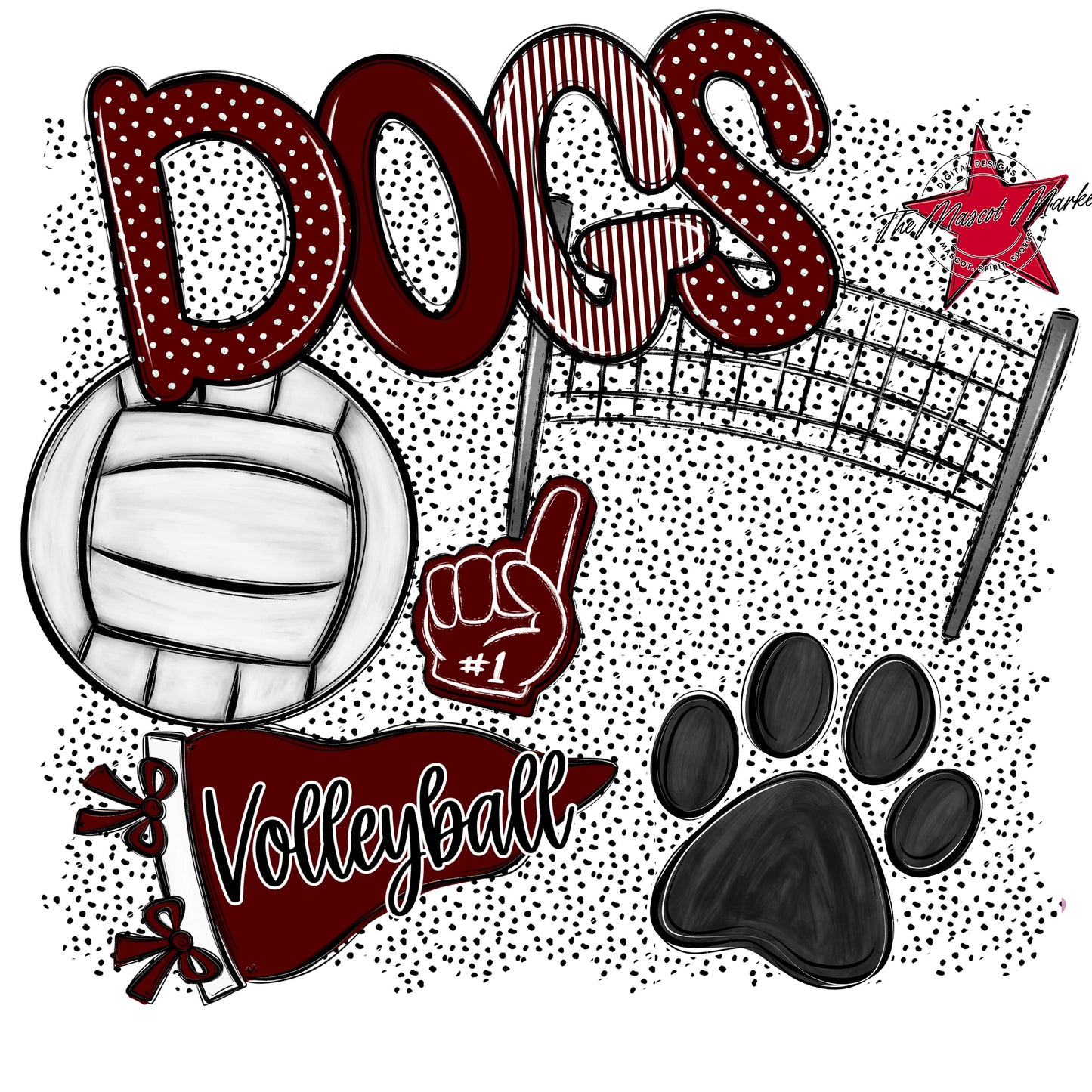 Dogs Volleyball Spirit-Maroon