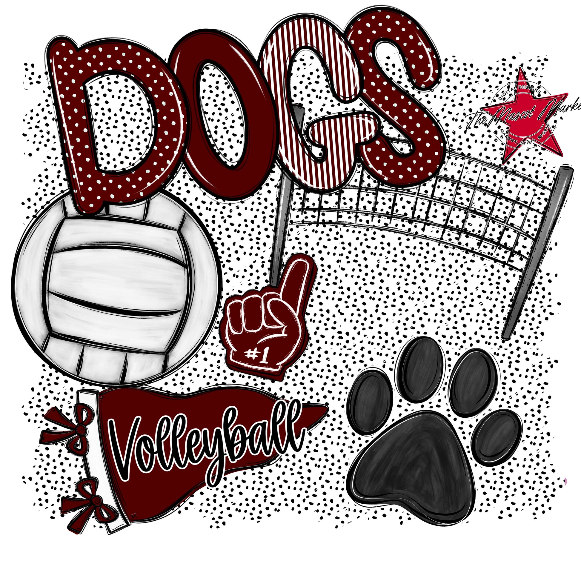 Dogs Volleyball Spirit-Maroon