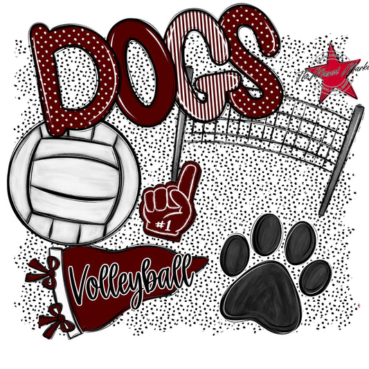 Dogs Volleyball Spirit-Maroon