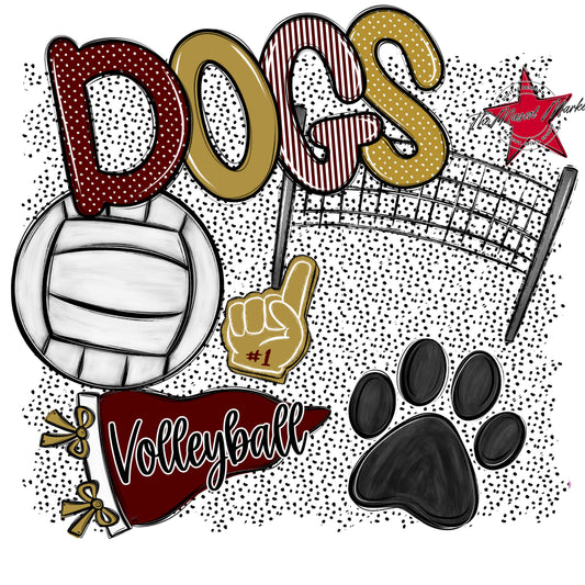 Dogs Volleyball Spirit-Maroon & Gold