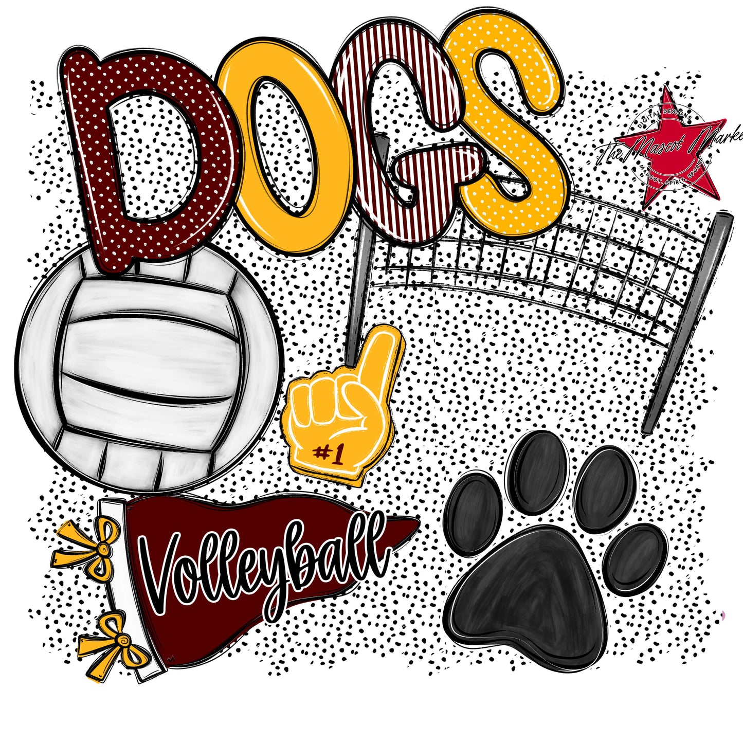 Dogs Volleyball Spirit-Maroon & Yellow