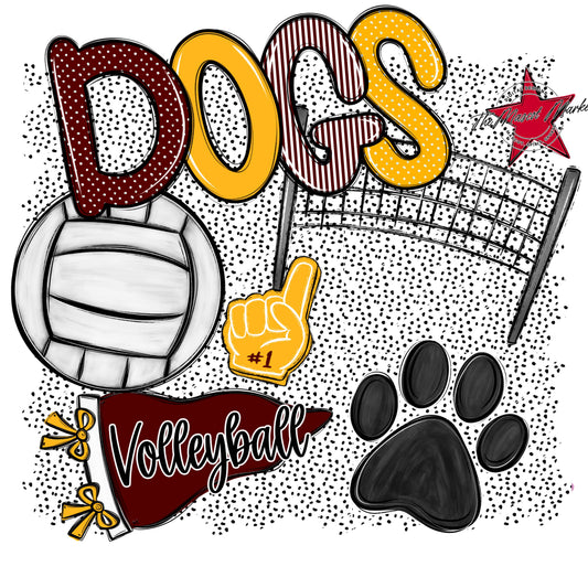 Dogs Volleyball Spirit-Maroon & Yellow