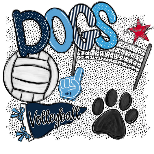 Dogs Volleyball Spirit-Navy & Carolina Blue
