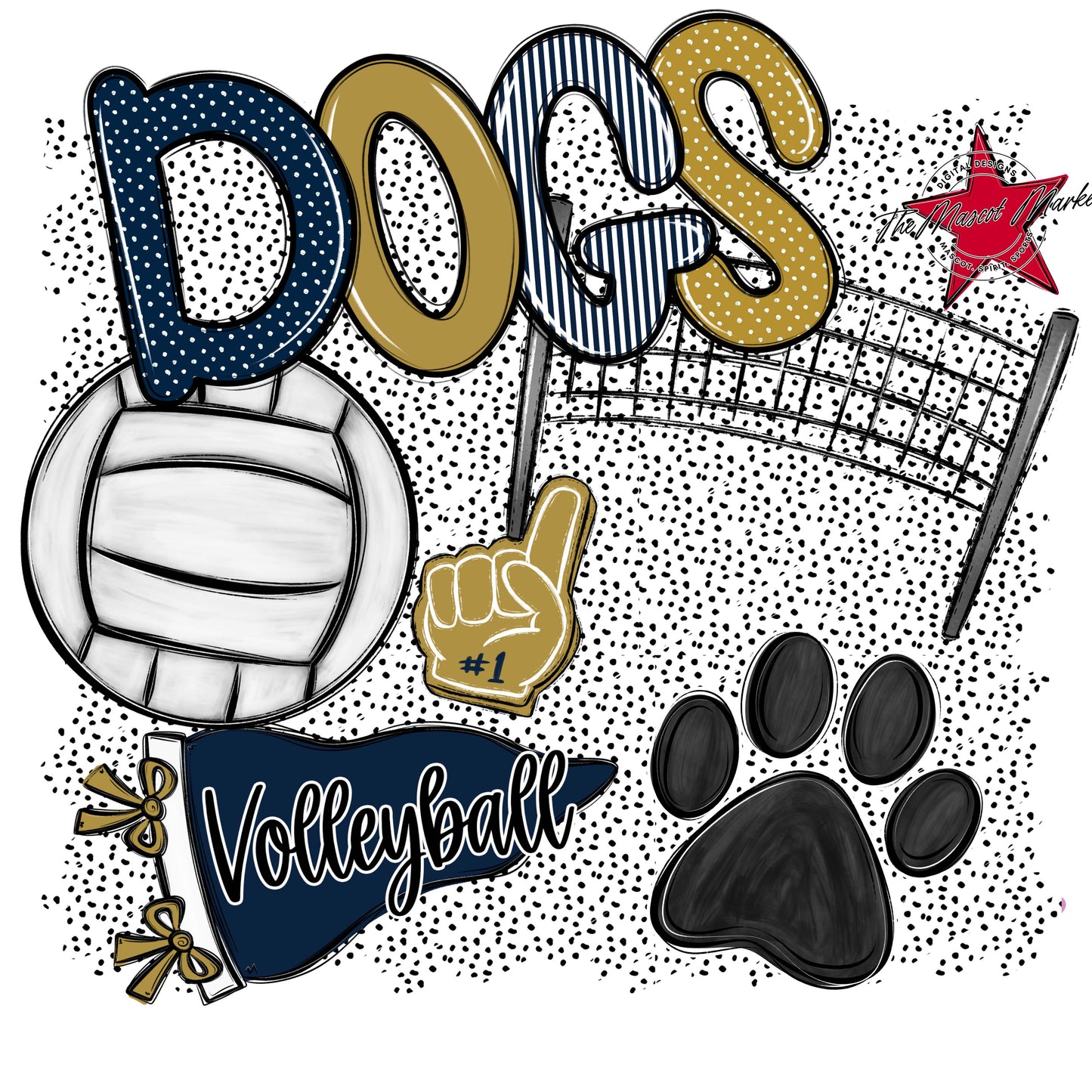 Dogs Volleyball Spirit-Navy & Gold