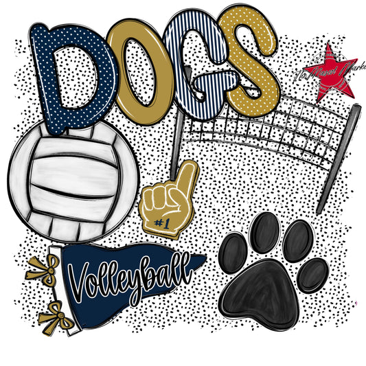 Dogs Volleyball Spirit-Navy & Gold