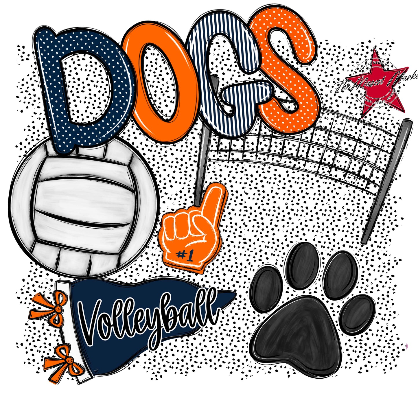 Dogs Volleyball Spirit-Navy & Orange