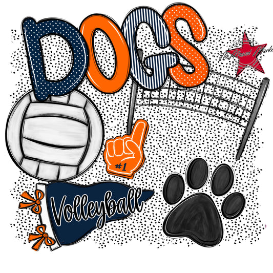 Dogs Volleyball Spirit-Navy & Orange