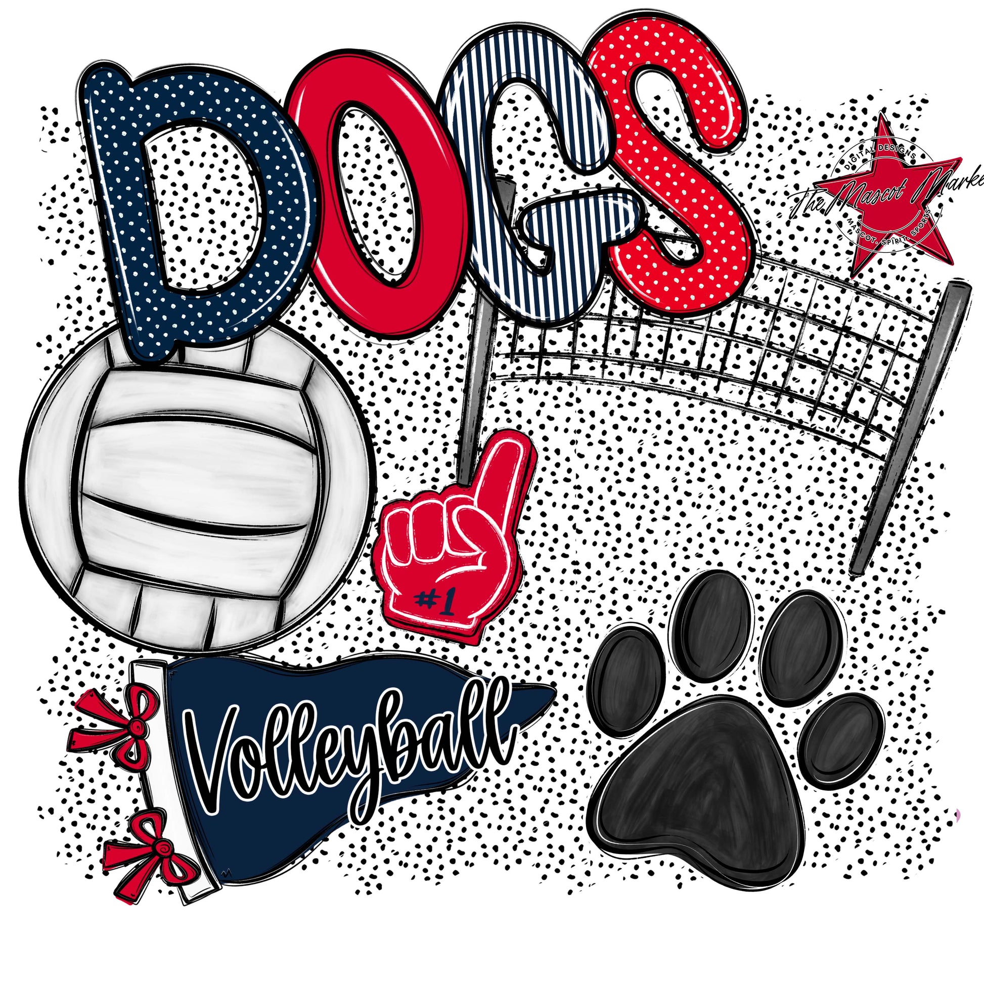 Dogs Volleyball Spirit-Navy & Red