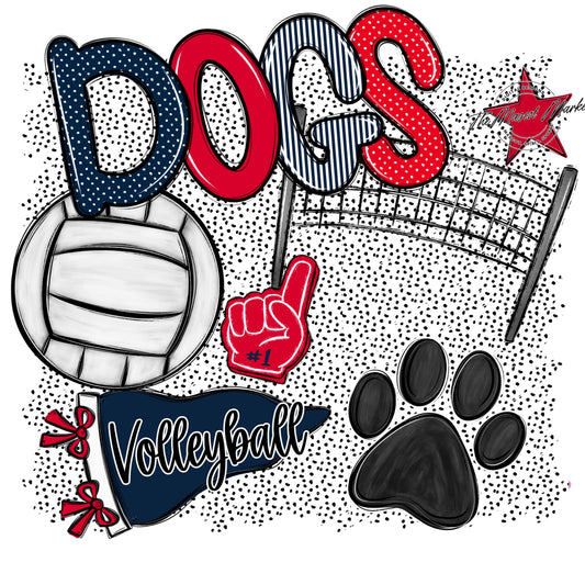 Dogs Volleyball Spirit-Navy & Red