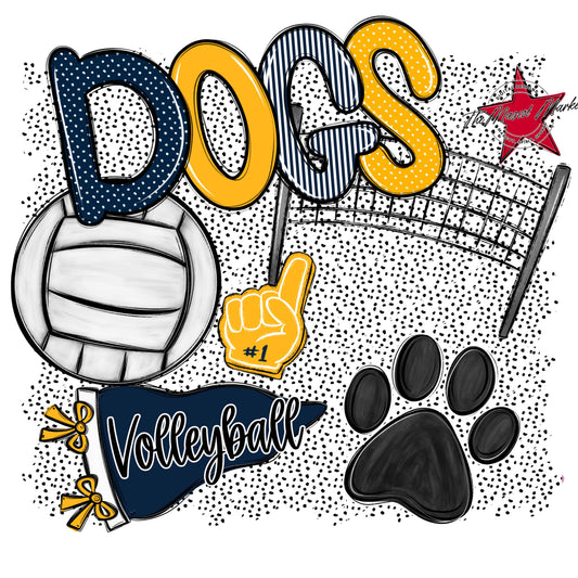 Dogs Volleyball Spirit-Navy & Yellow