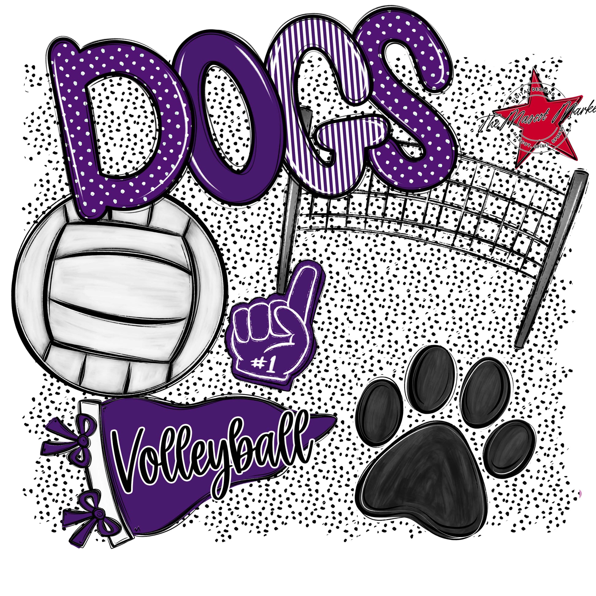 Dogs Volleyball Spirit-Purple