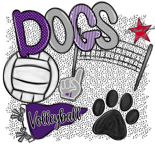 Dogs Volleyball Spirit-Purple & Grey