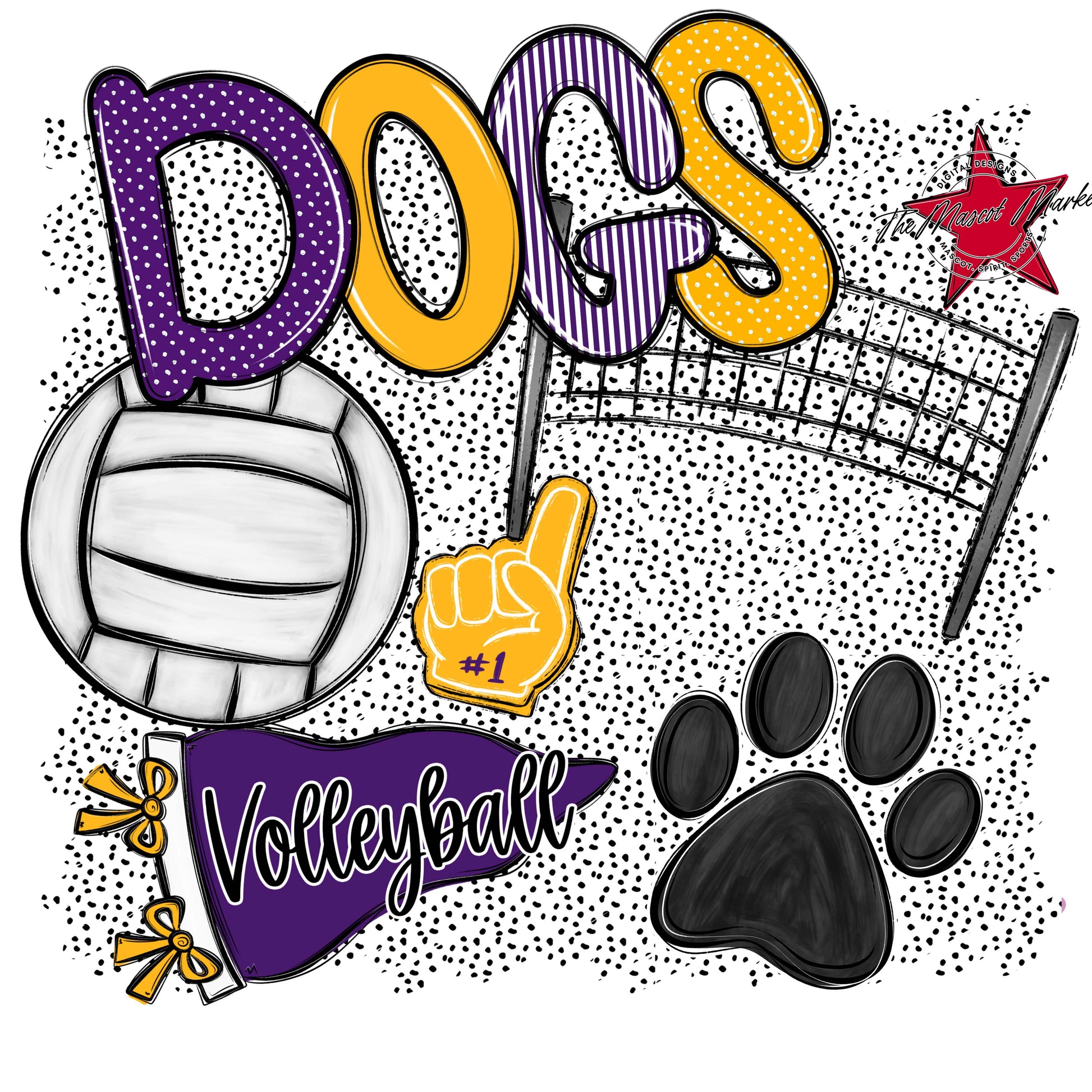 Dogs Volleyball Spirit-Purple & Yellow