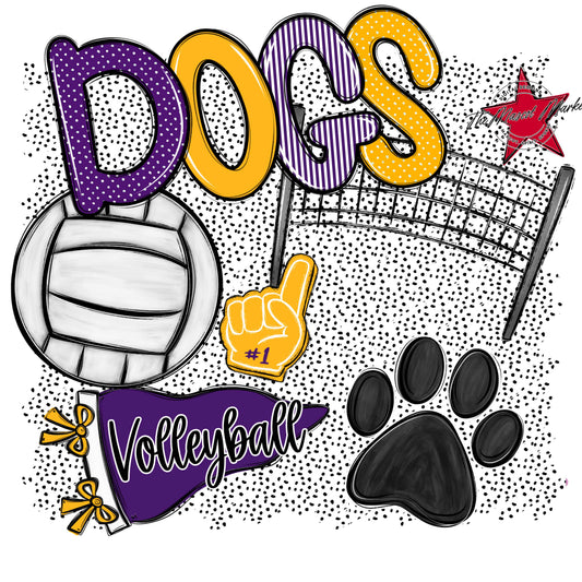 Dogs Volleyball Spirit-Purple & Yellow
