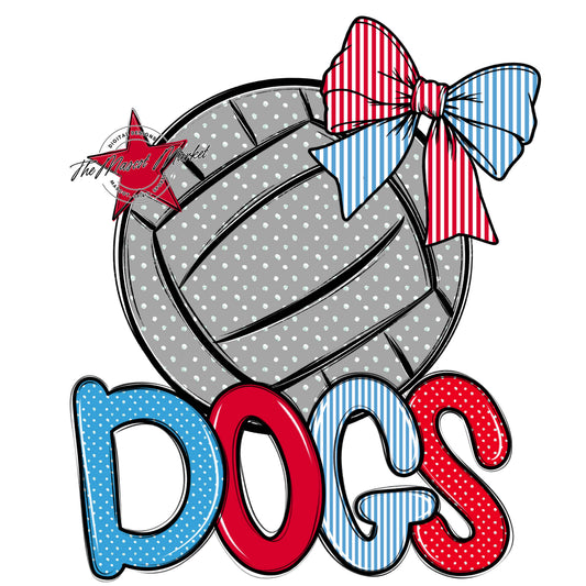 Dogs Volleyball Spirit Design-Carolina Blue & Red