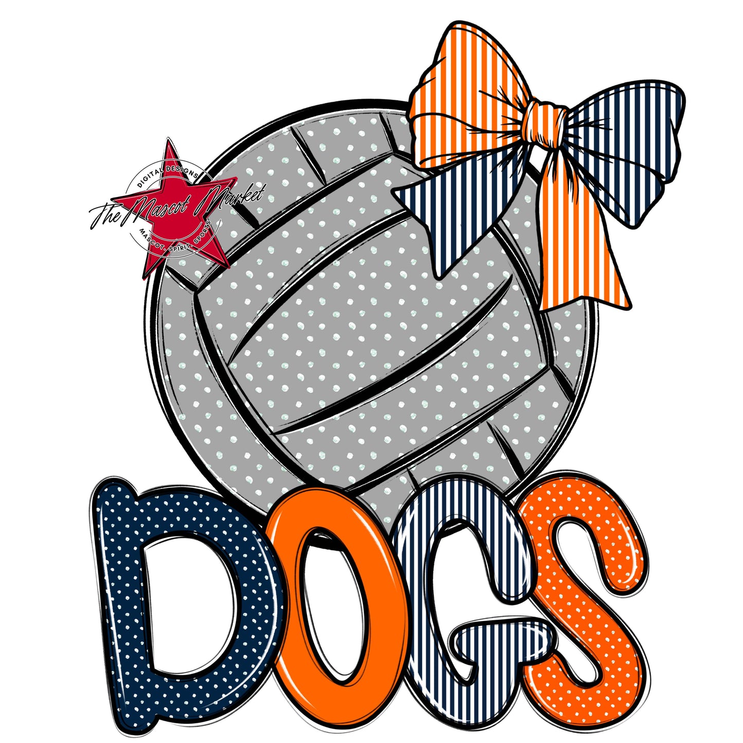 Dogs Volleyball Spirit Design-Navy & Orange