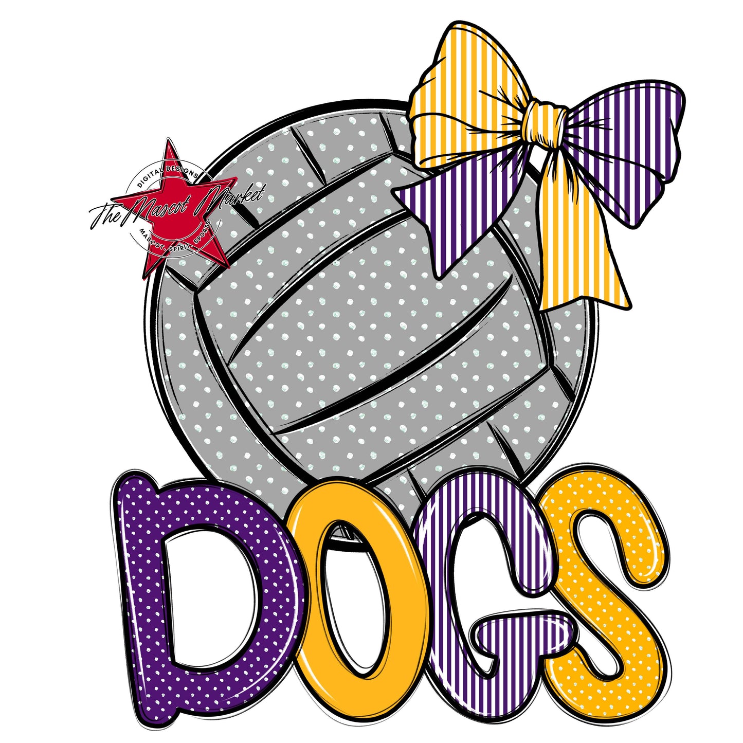 Dogs Volleyball Spirit Design-Purple & Yellow