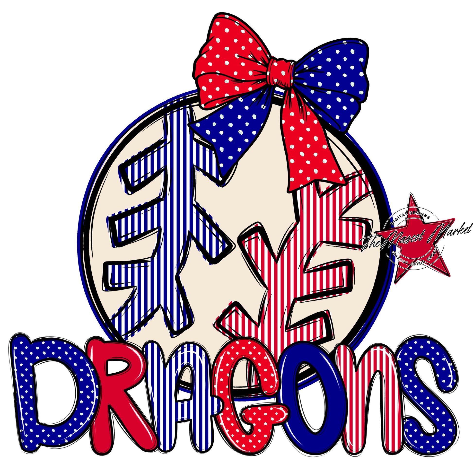 Dragons Baseball-Softball Spirit Design-Blue & Red