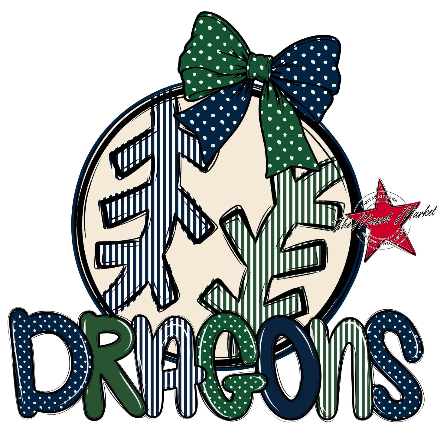 Dragons Baseball-Softball Spirit Design-Navy & Green